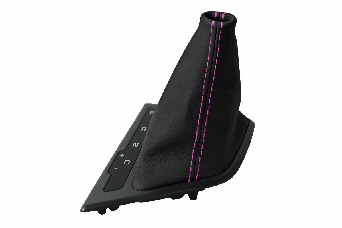 Leather Automatic Shift Boot Cover for Kia Optima (2011–2015) Black Pink Stitch