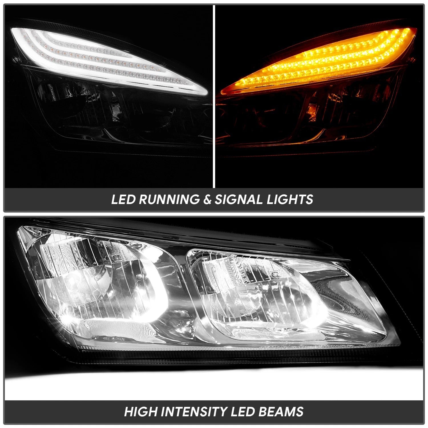 Pair of Chrome Housing Amber Corner LED Headlights for Freightliner Cascadia (2018–2024)