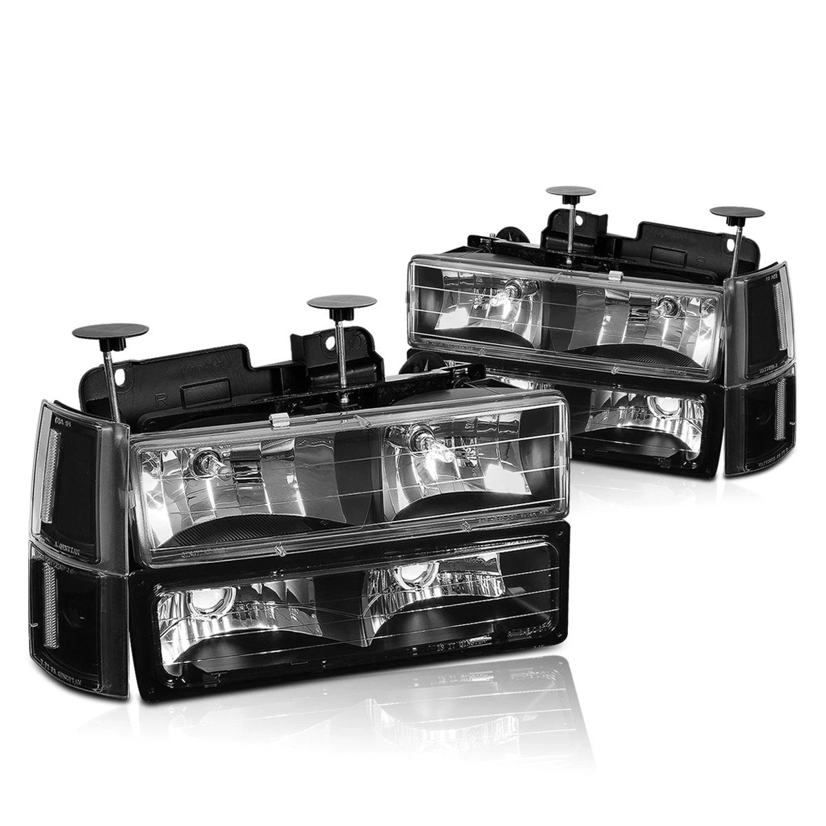 Bumper Headlight Set for GMC C/K Suburban GMT400 (1994–2000) Black Housing Clear Corner