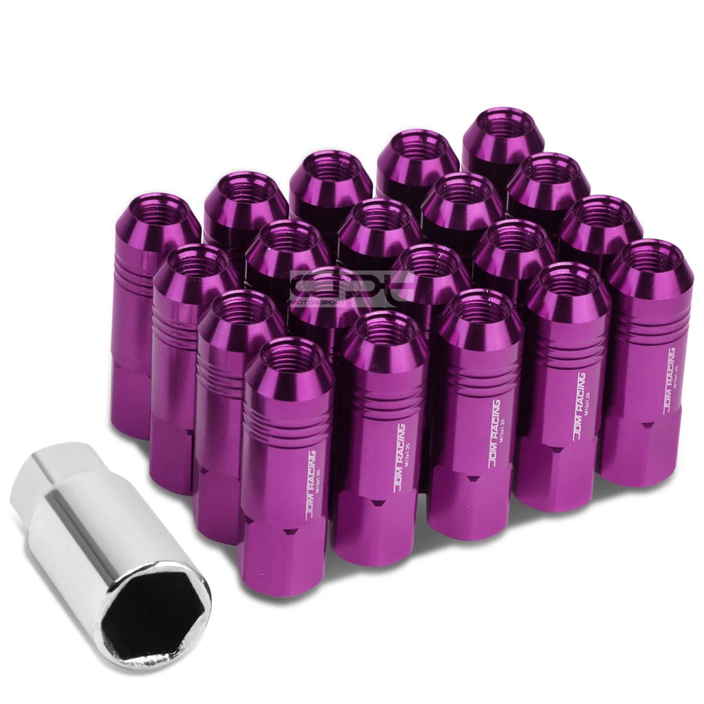 20 PCS Open End M12x1.25 60mm Tall Purple Aluminum Lug Nuts + Adapter