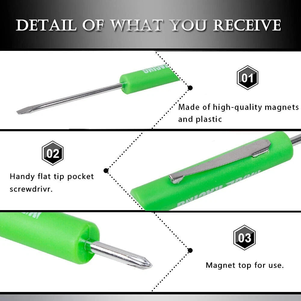 Set of 10 Mini Pocket Screwdrivers with Magnetic Tips and Clips