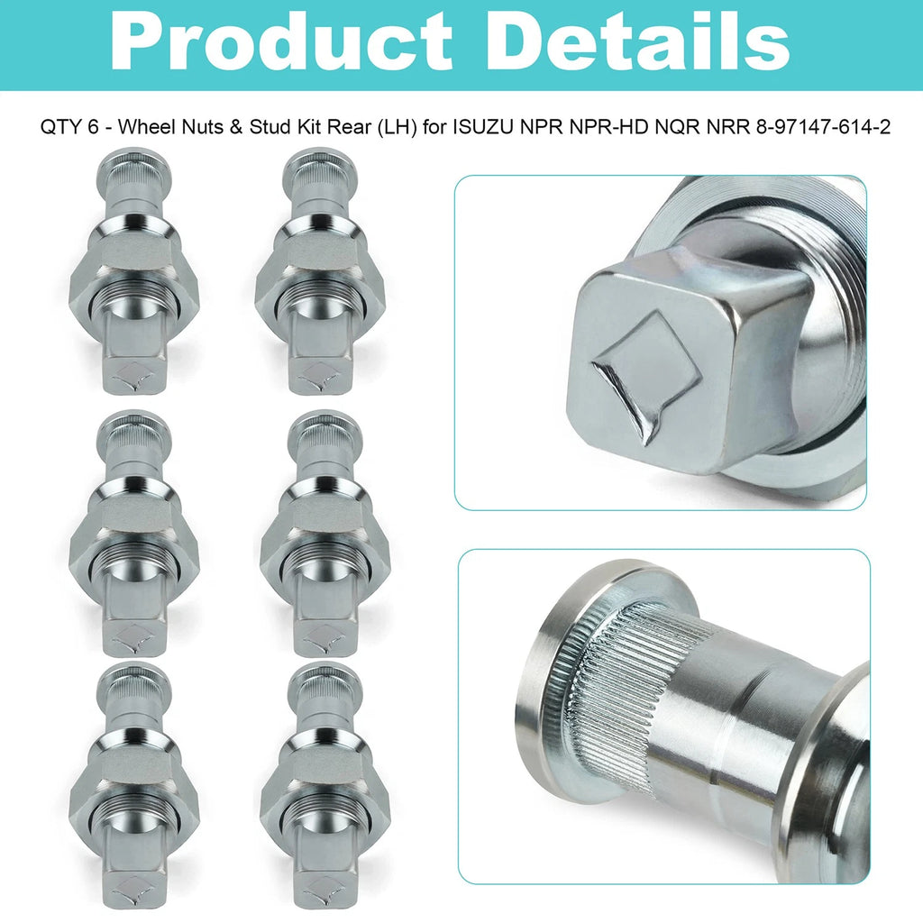 6PCS Wheel Nuts & Stud Kit for Isuzu NPR NPR-HD NQR NRR Reach