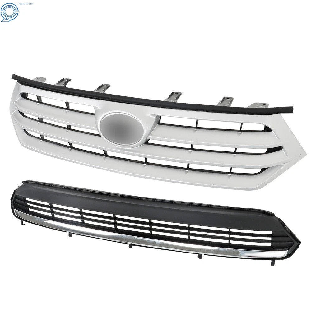 Front Upper & Lower Grille for Toyota Highlander (2011-2013) Silver/Black