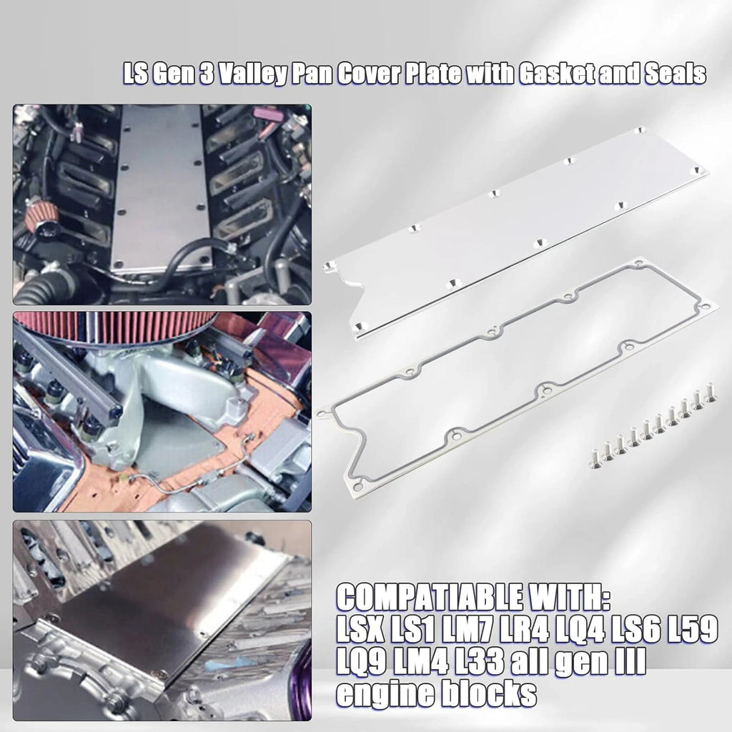 LS Gen 3 Valley Cover Plate Kit w/ Gasket for GM LS-Series 4.8L 5.3L 5.7L 6.0L (2000–2010)