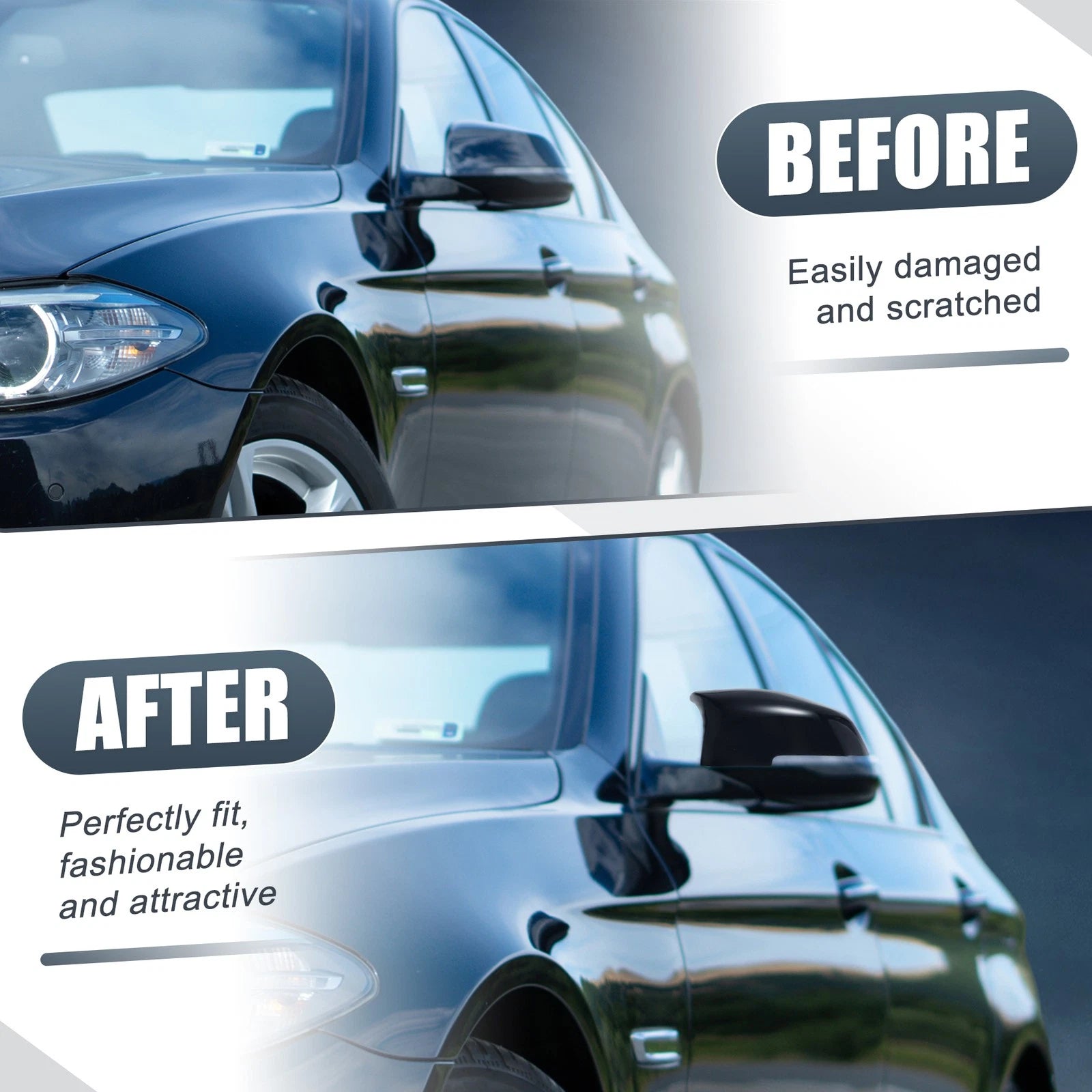 Pair Rearview Mirror Cover Cap Gloss Black for BMW F10 F18 (2011–2017)