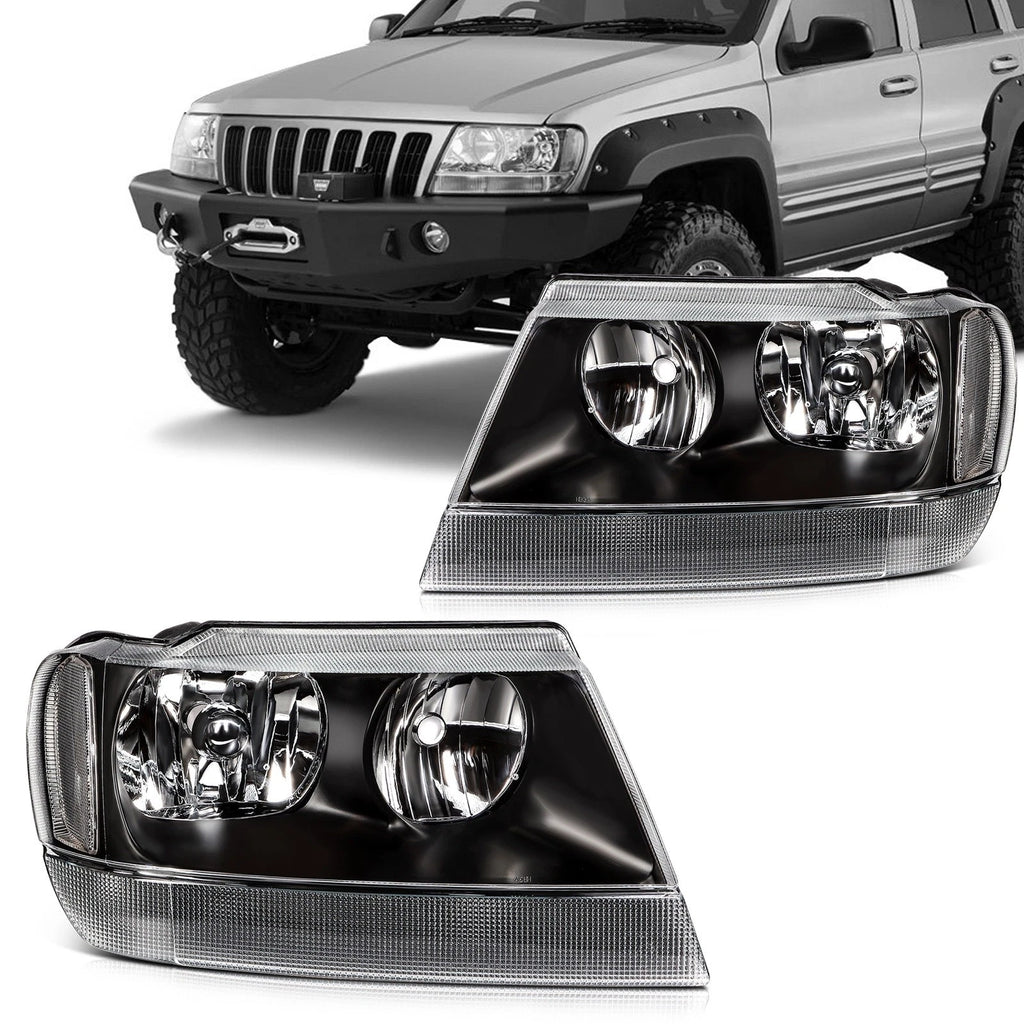 Headlight Assembly Set of 2 for Jeep Grand Cherokee (1999–2004) Black Housing