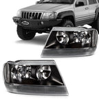Headlight Assembly Set of 2 for Jeep Grand Cherokee (1999–2004) Black Housing