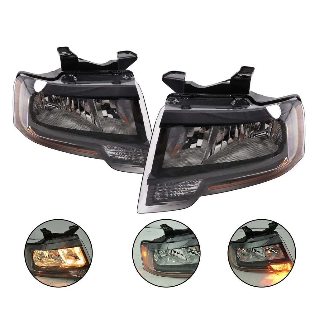 Halogen Headlights Pair for Ford Expedition (2015–2017) Black Reflector