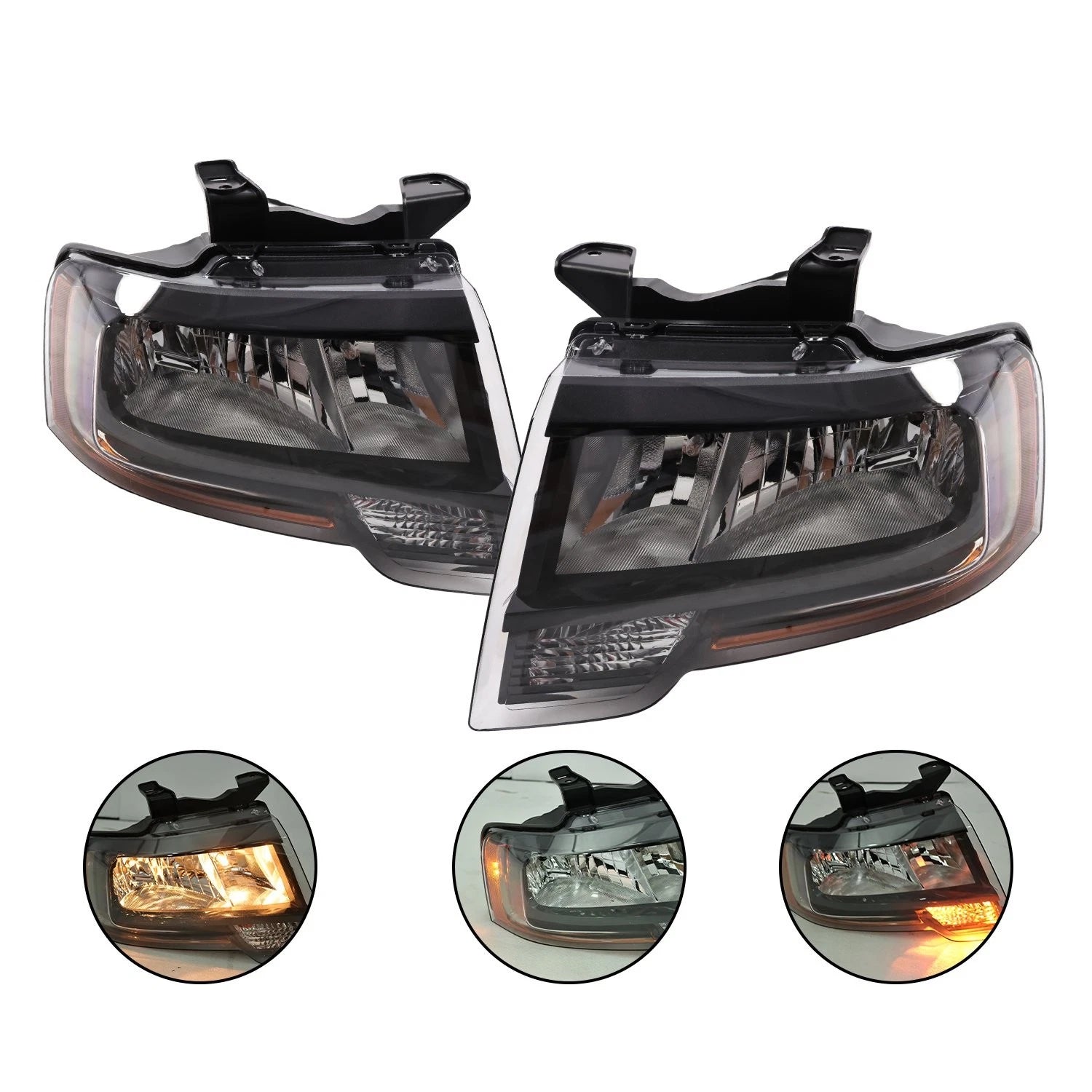 Halogen Headlights Pair for Ford Expedition (2015–2017) Black Reflector