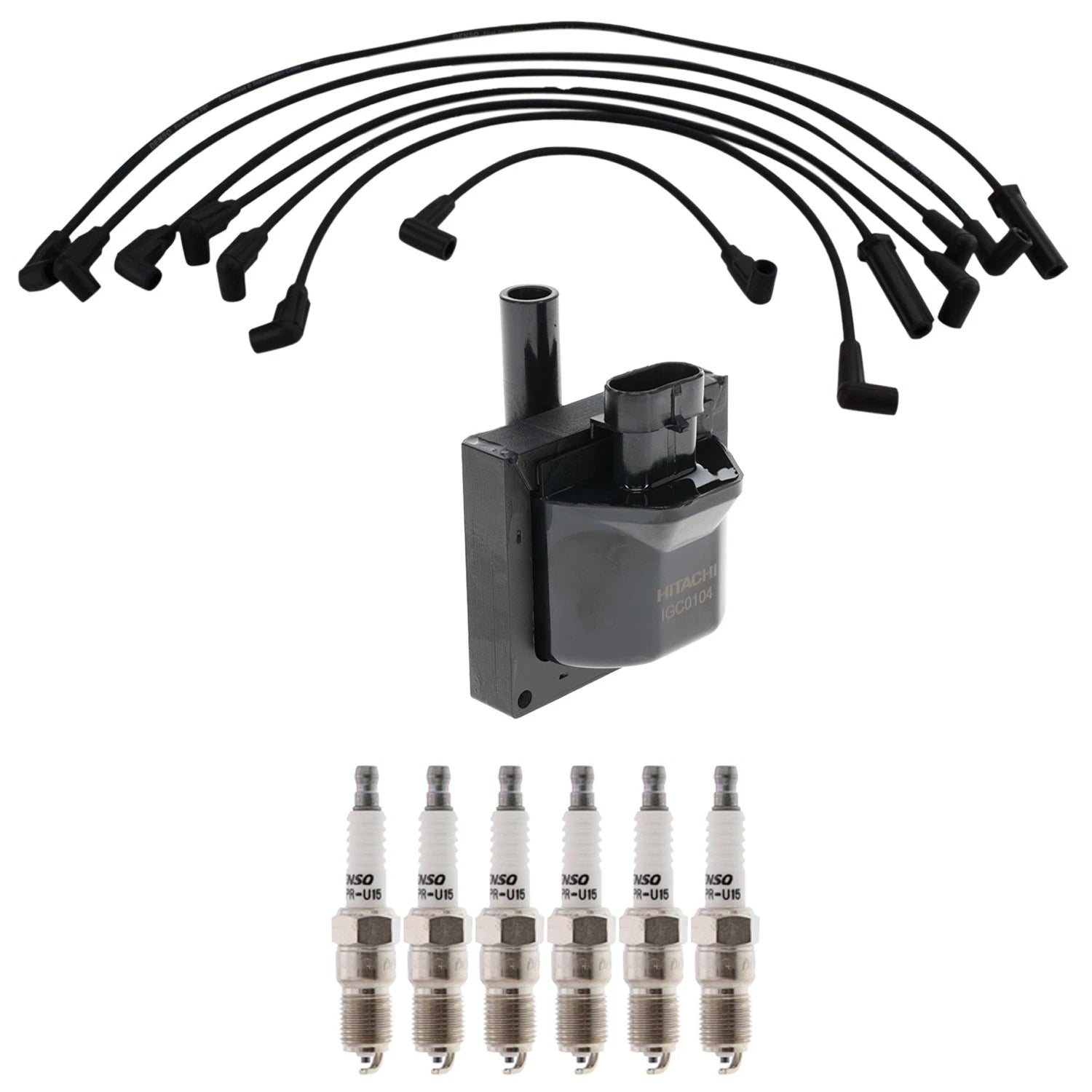 Set of 6 Hitachi Ignition Coils & Denso U-Groove Spark Plugs for Express V6