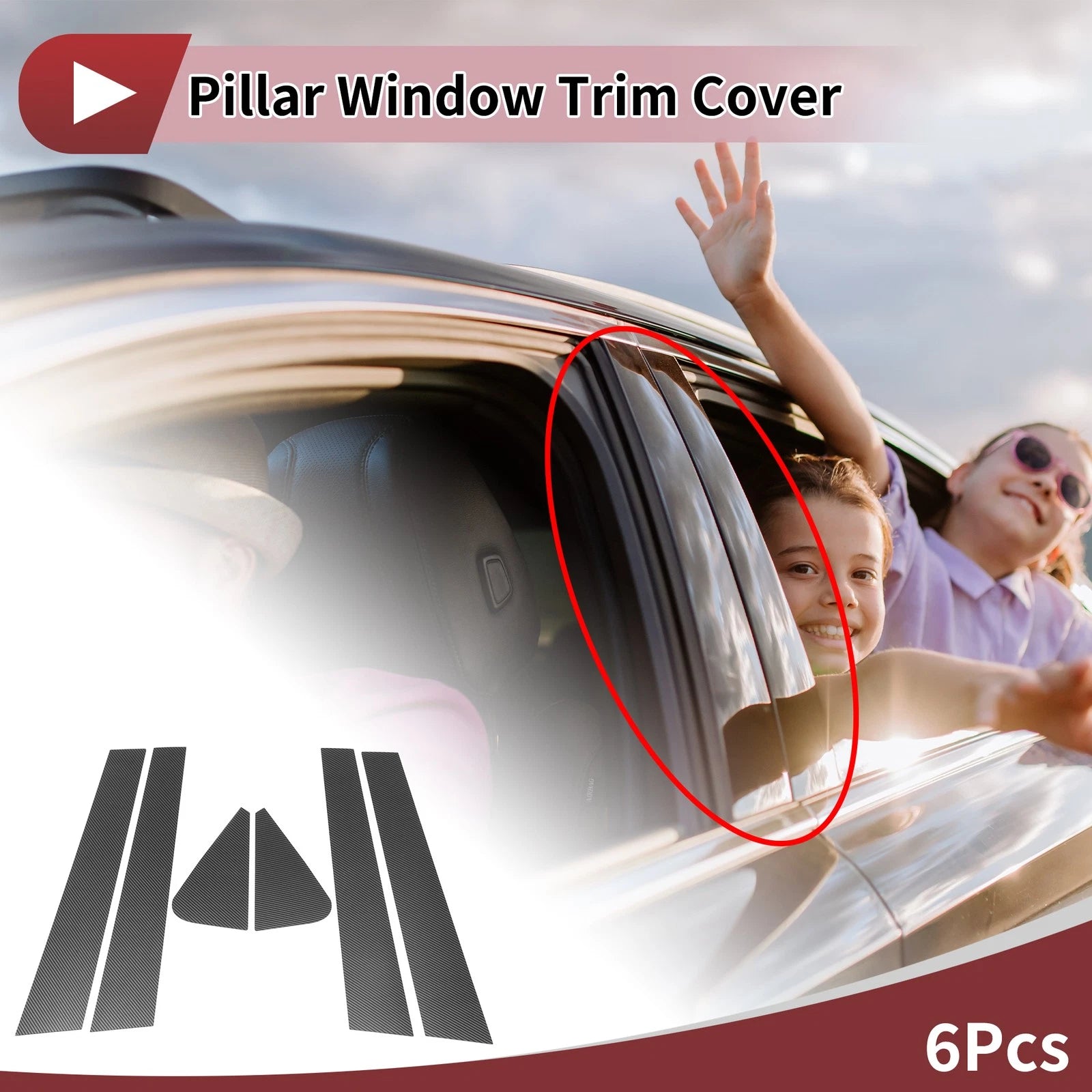 6 Pcs Door Pillar Window Trim for Suzuki SX4 (2007–2014) Black Carbon Fiber
