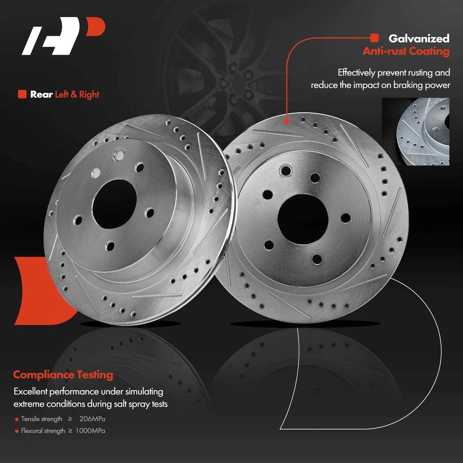 Rear Drilled Brake Rotor & Pad Set for Nissan Rogue (2014–2019)