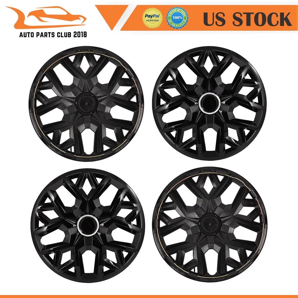 Set of 4 16 Inch Black Snap On Wheel Covers for R16 Tire & Rim