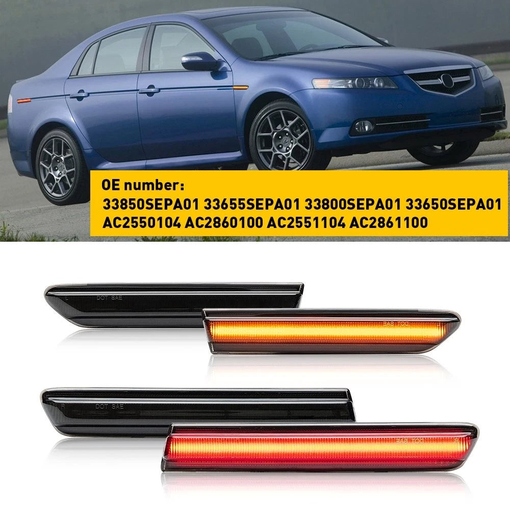 Front Amber & Rear Red Smoke LED Side Marker Lights for Acura TL (2004–2008)