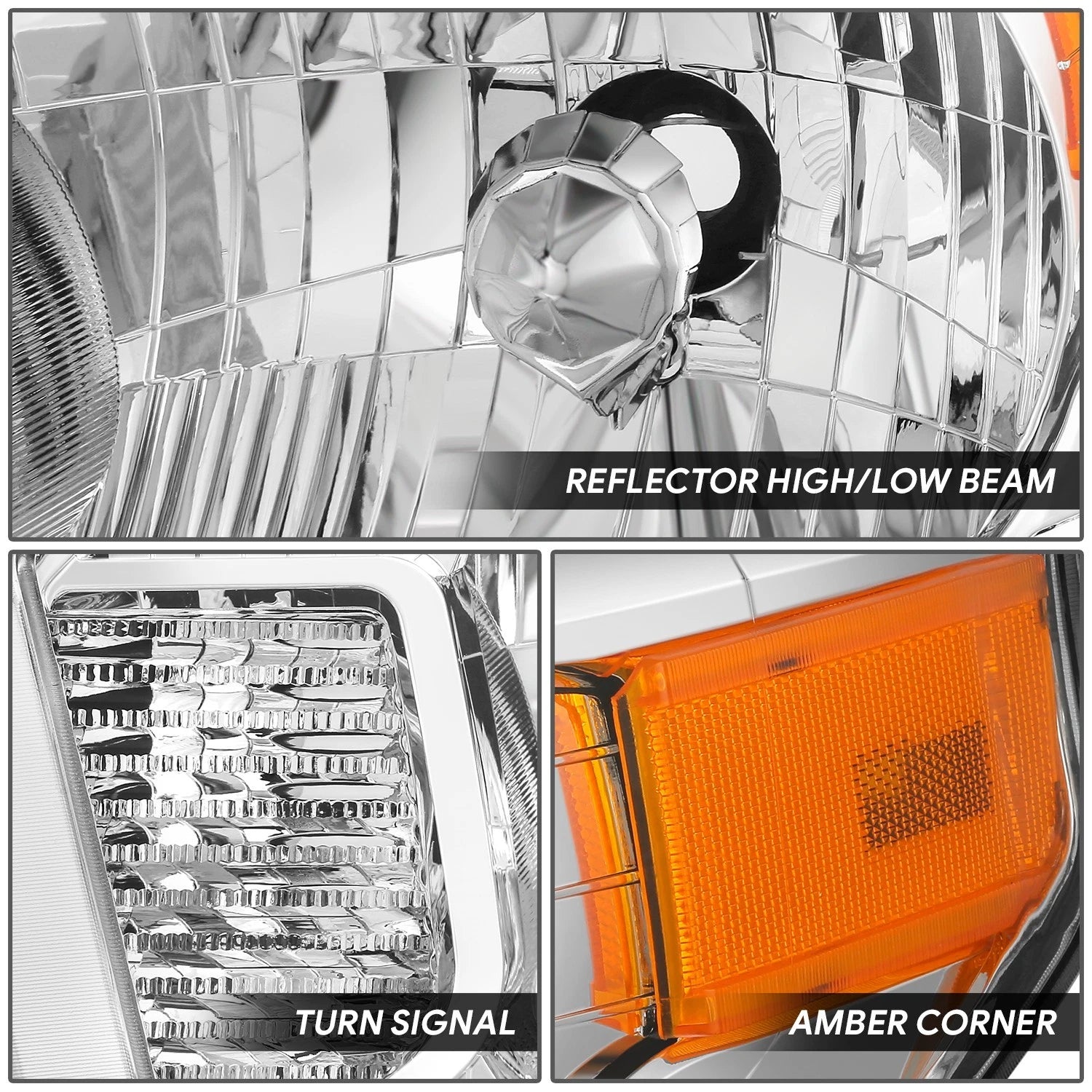 Chrome Amber Headlight Assembly Lamp for Toyota Tundra (2014–2017)
