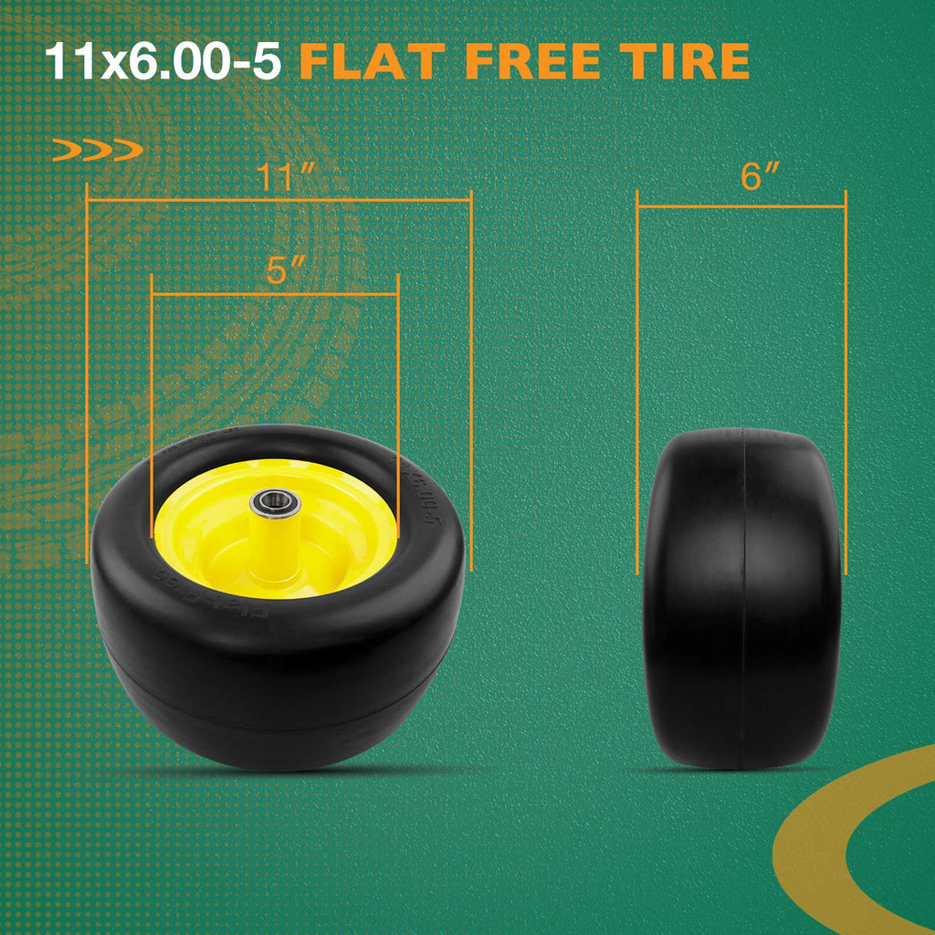 2x 11x6.00-5 Flat Free Tires for Zero-Turn Lawn Mower