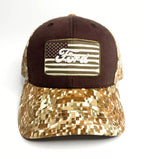 Hat Cap with Ford Script Emblem and American Flag for Ford (Tan)