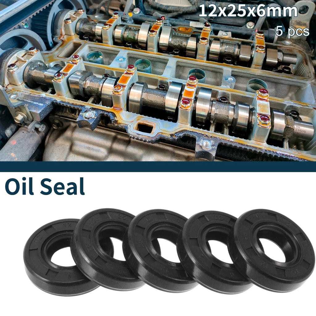 Set of 5 Oil Seal Rotary Shaft Seal NBR Rubber 12x25x6mm for Various Models