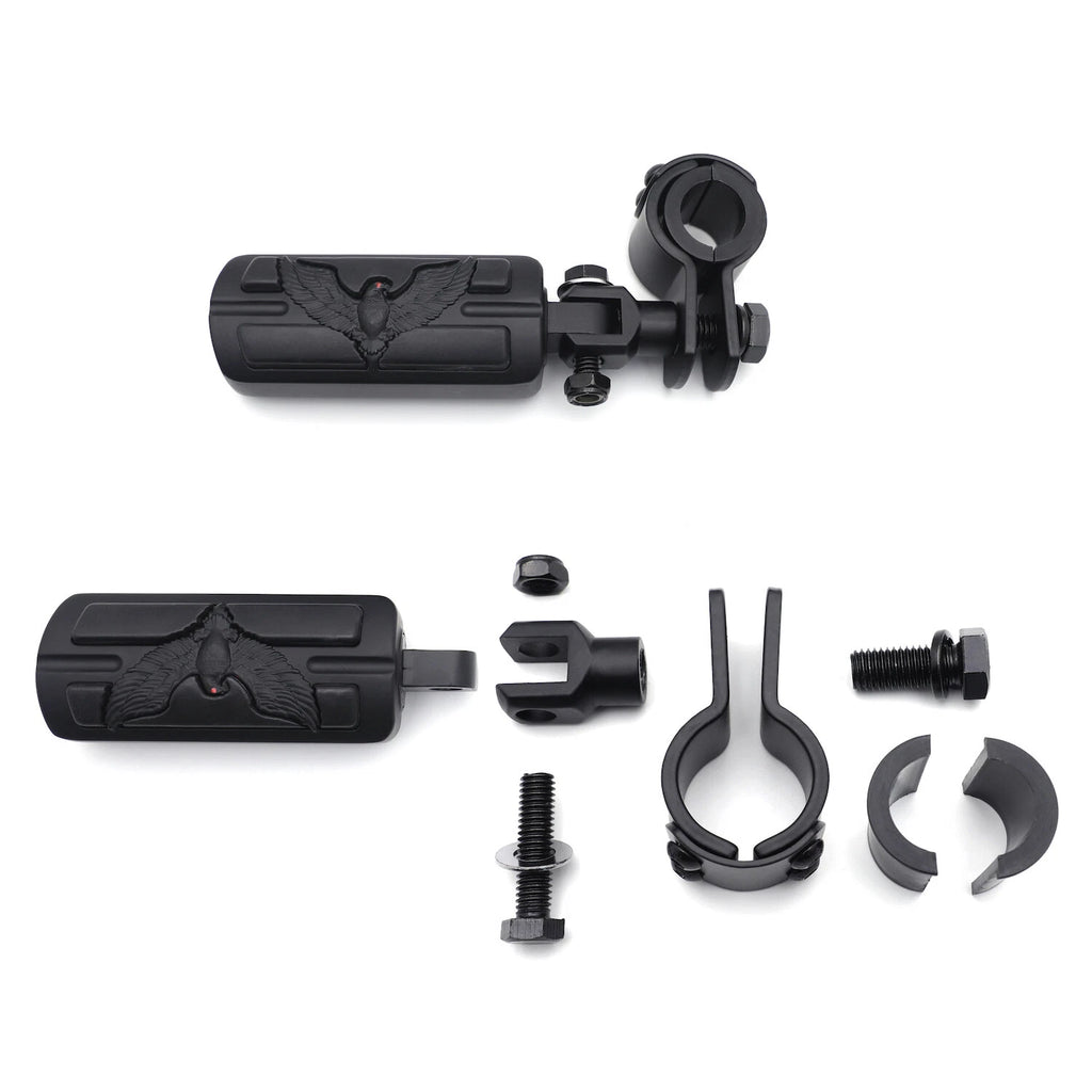Black Hawk Eagle Foot Pegs for Suzuki Intruder, Harley Sportster (1" & 1.25" Clamp)