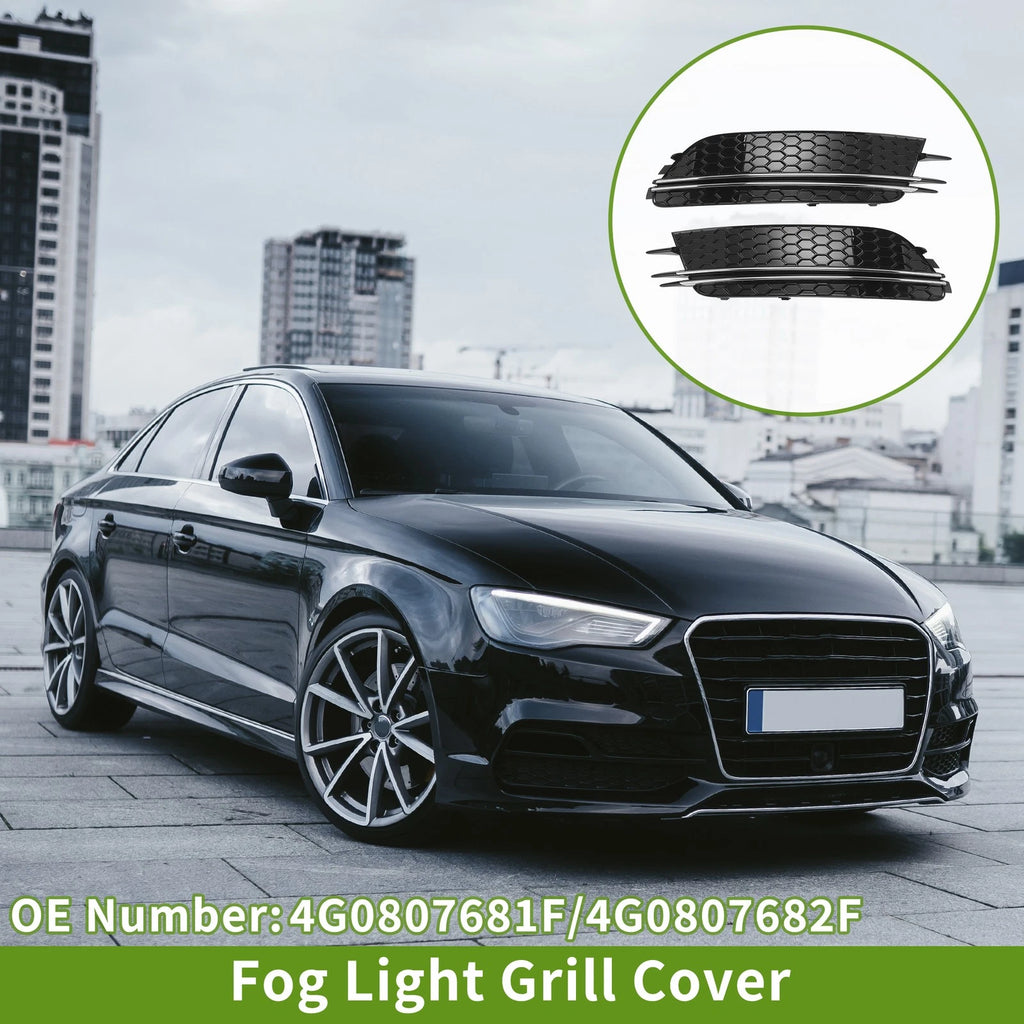 1 Pair Front Fog Light Grill for Audi A6 C7 (2012–2015) Black Silver Tone