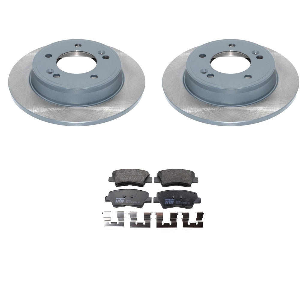 Set of 2 Rear Rotors & TRW Pro Low-Met Disc Brake Pad Kit for Kia Forte/Soul/Veloster (2014–2019)