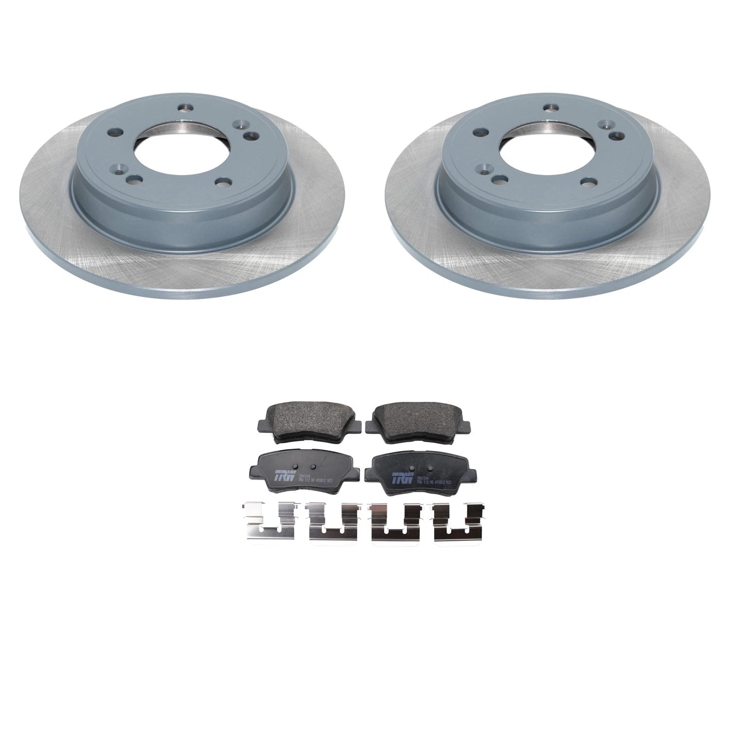 Set of 2 Rear Rotors & TRW Pro Low-Met Disc Brake Pad Kit for Kia Forte/Soul/Veloster (2014–2019)