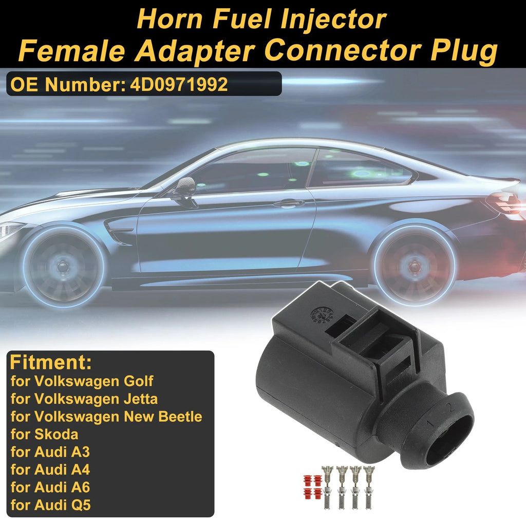 2 Pin Horn Fuel Injector Connector Plug for Volkswagen Golf 