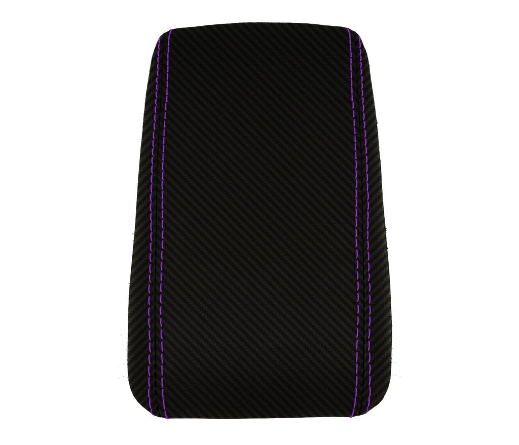 Console Lid Armrest Cover for Scion TC (2005–2010) - PVC Carbon, Purple Stitch
