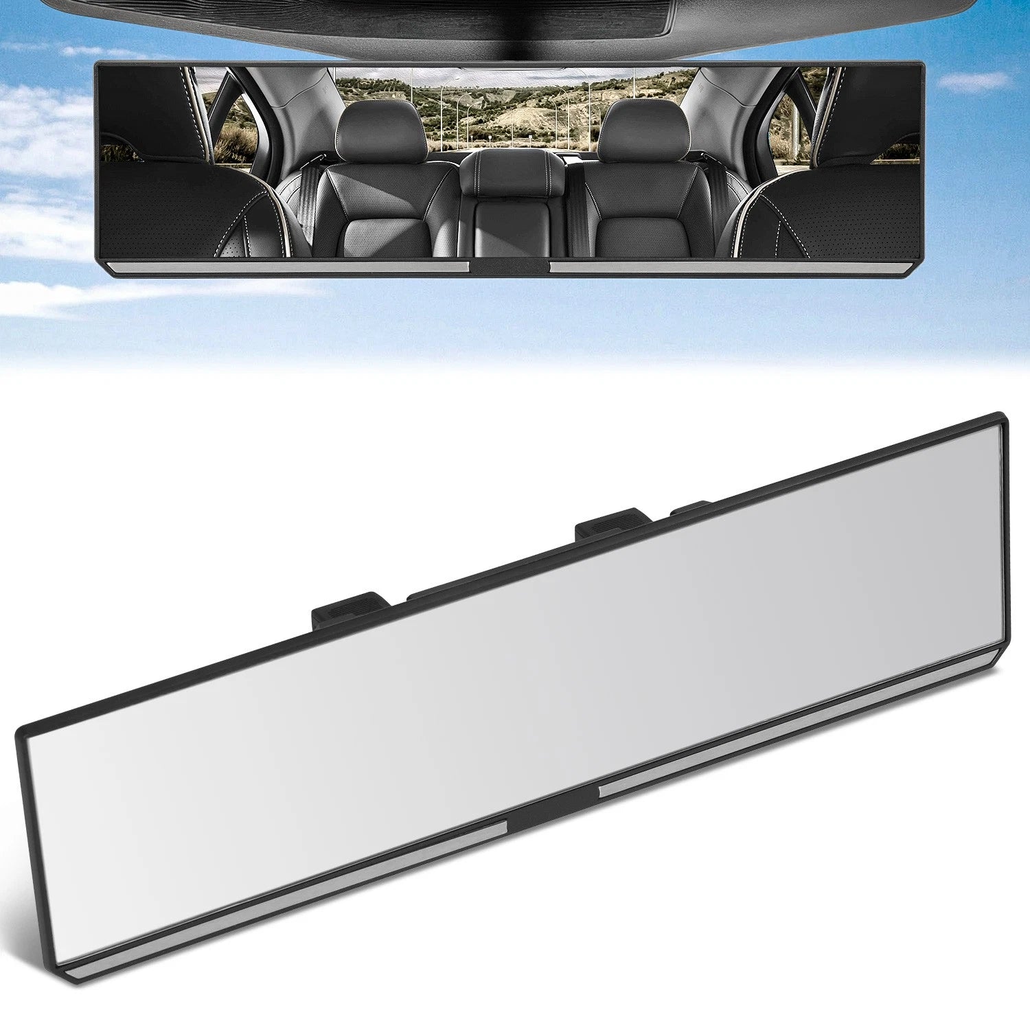 Universal Flat Panoramic Wide Angle Rear View Mirror Glass 11.8" X 3" X 1"