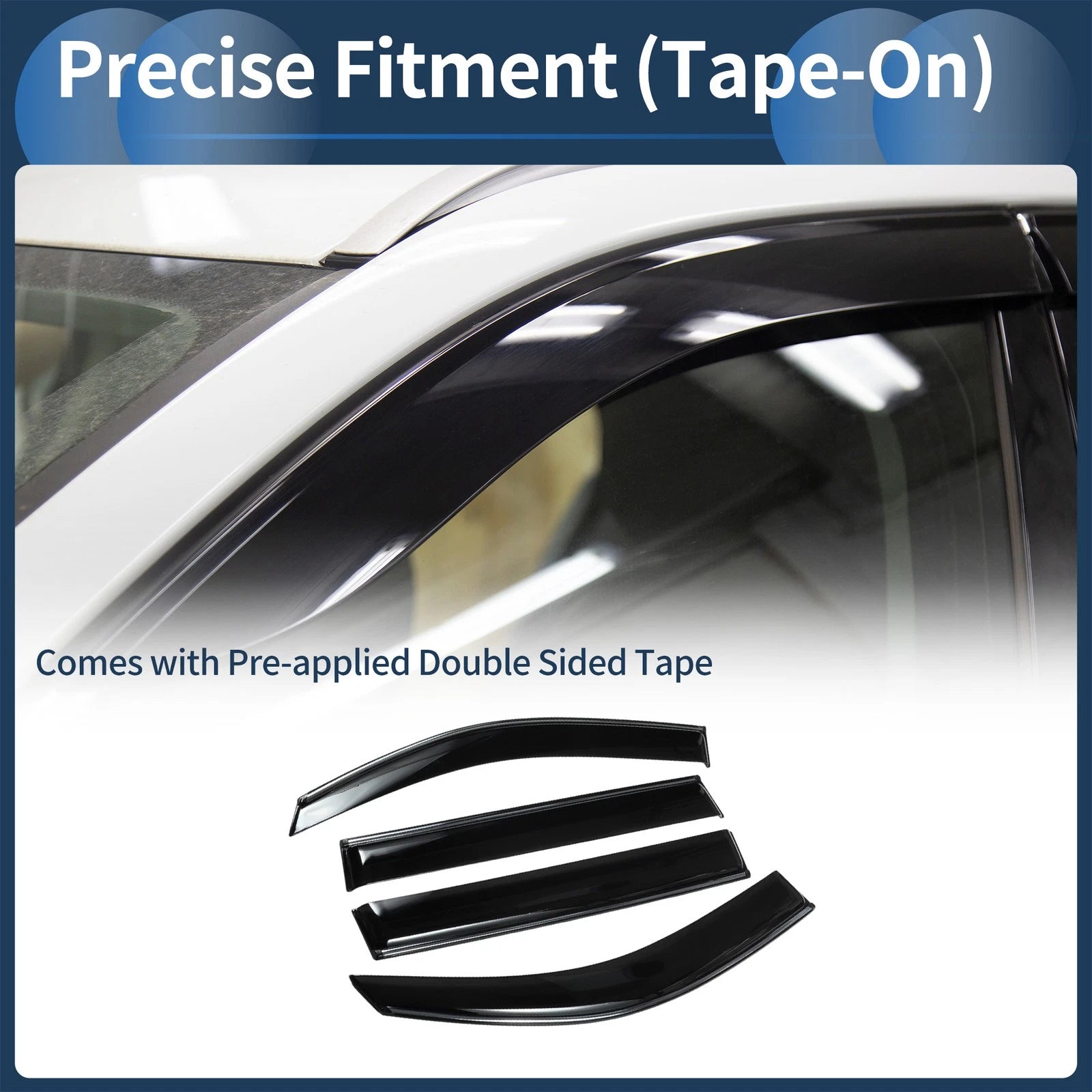 Set of 4 Window Deflectors for Toyota Highlander (2008) - Black Vent Visors
