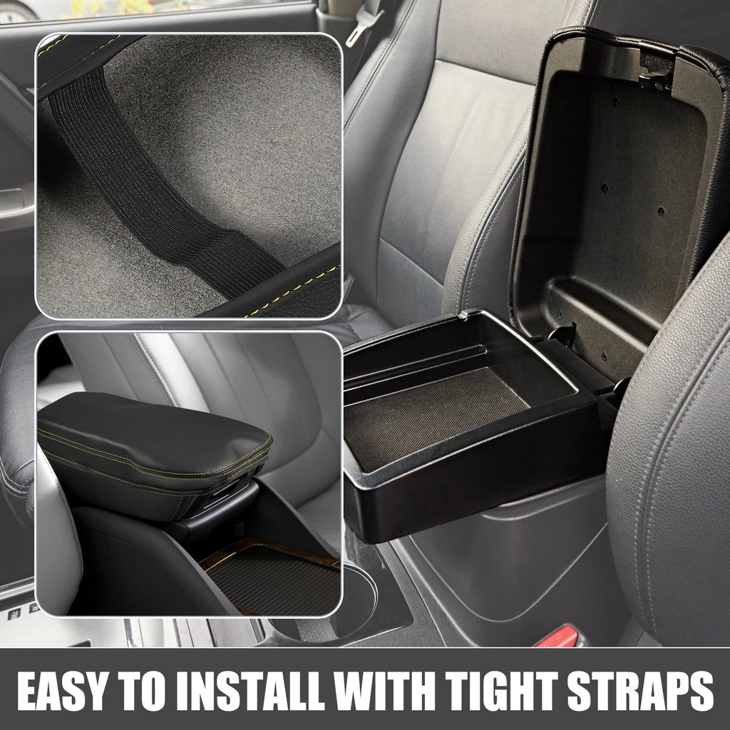 Center Console Armrest Cover for Toyota RAV4 (2019–2023) Black Yellow Stitches