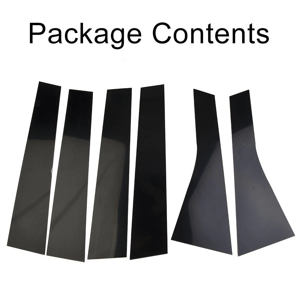 Set of 6 Post Side Trim Pillar Stickers for Black Polycarbonate
