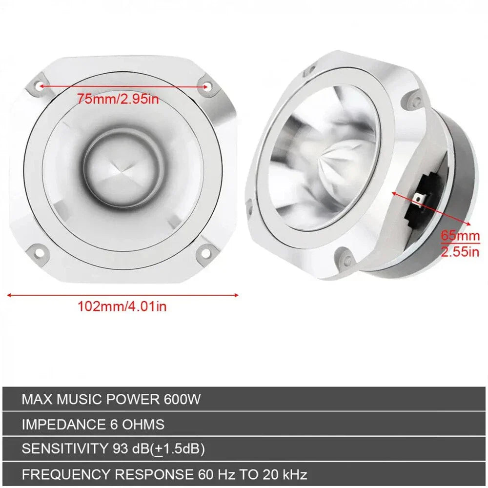 4" Silver Universal Aluminum Tweeter 600W for Car Stereo