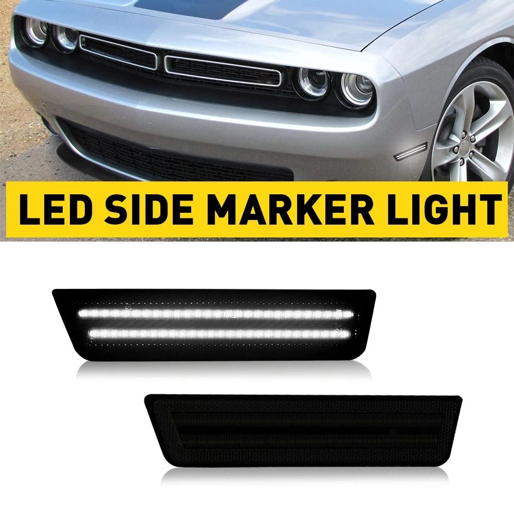 2X Smoke White LED Side Marker Parking Light for Dodge Challenger (2008–2014)