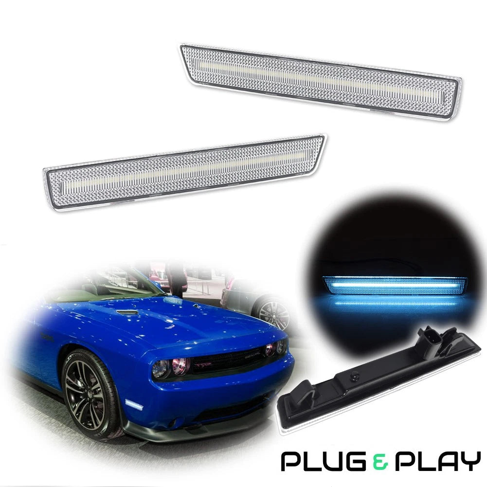 Front Bumper Clear Ice Blue LED Side Marker Light for Dodge Challenger (2015–2023)