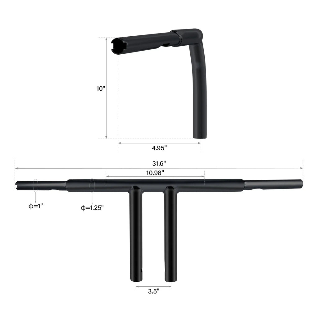 10" Rise T-Bars Handlebar for Harley Sportster XL 48, Dyna Low Rider (2004-2023)