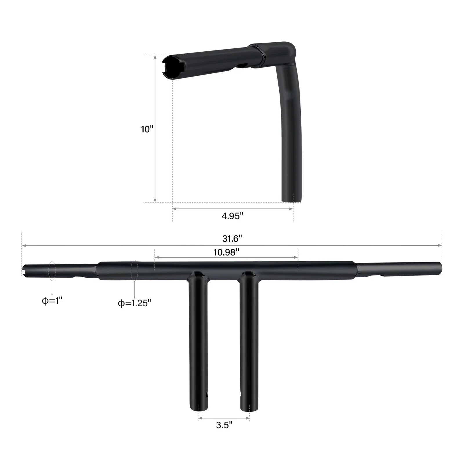 10" Rise T-Bars Handlebar for Harley Sportster XL 48, Dyna Low Rider (2004-2023)