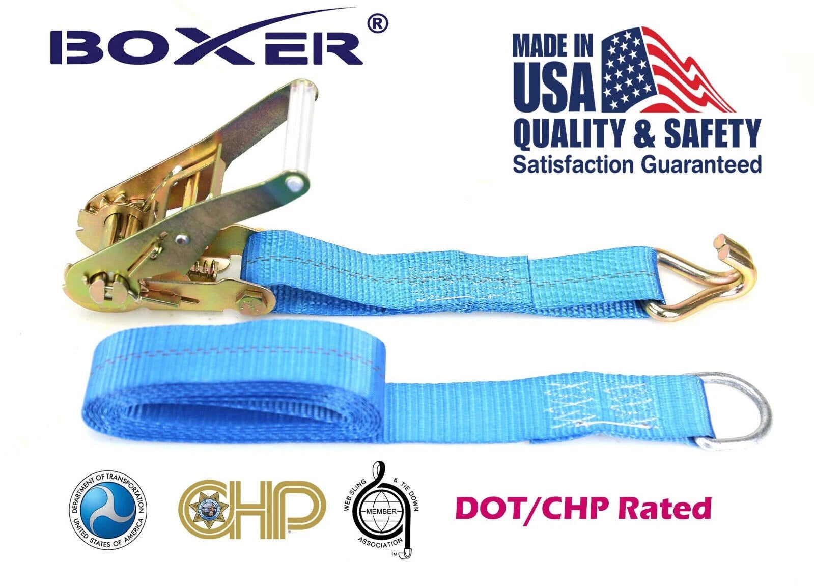 2X Tire Strap J Hook Tie Down for Car Hauler (DOT HD, 2"x10', US Made)