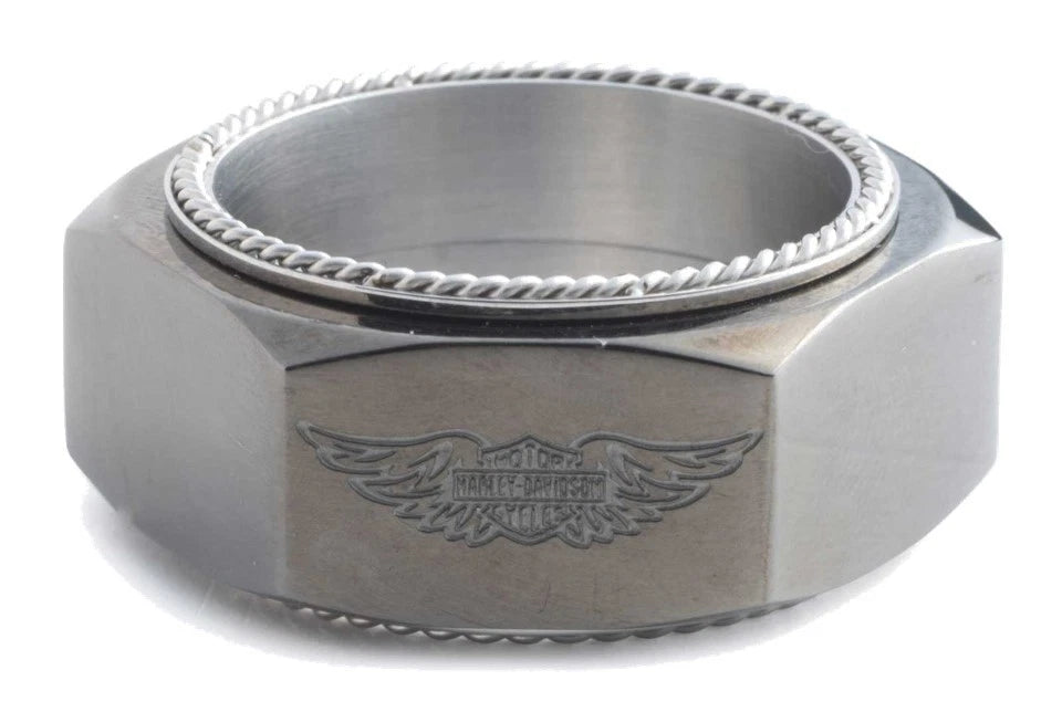 Engraved Winged Logo Hexagon Ring for Harley-Davidson (Men's)