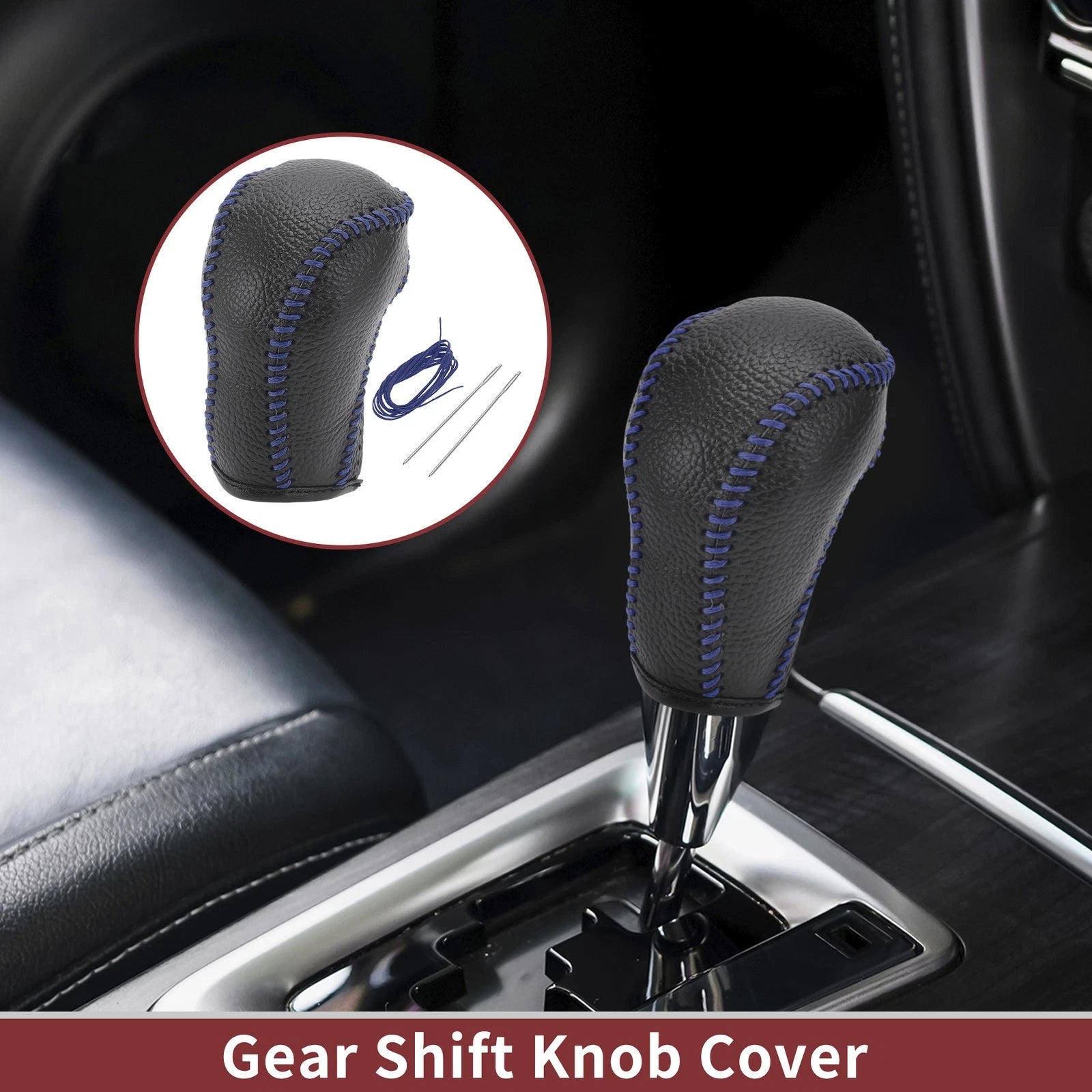1 Pc Gear Shift Knob Cover for Mazda CX-5 (2013–2014) Black Blue Faux Leather
