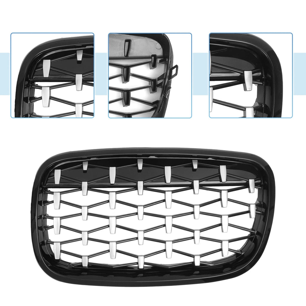 Set of 2 Front Hood Bumper Grilles for BMW X5 X6 (2008–2013) Black Silver Tone
