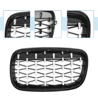 Set of 2 Front Hood Bumper Grilles for BMW X5 X6 (2008–2013) Black Silver Tone