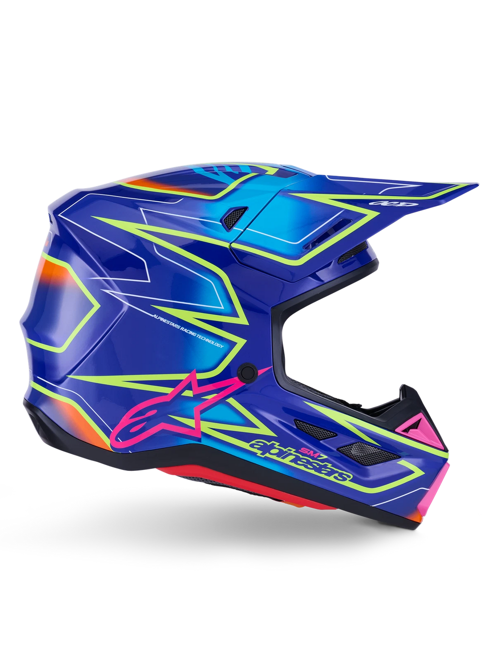 Alpinestars SM7 Offroad Helmet for Large Size (2023) - Blue/Pink/Yellow Fluo Gloss