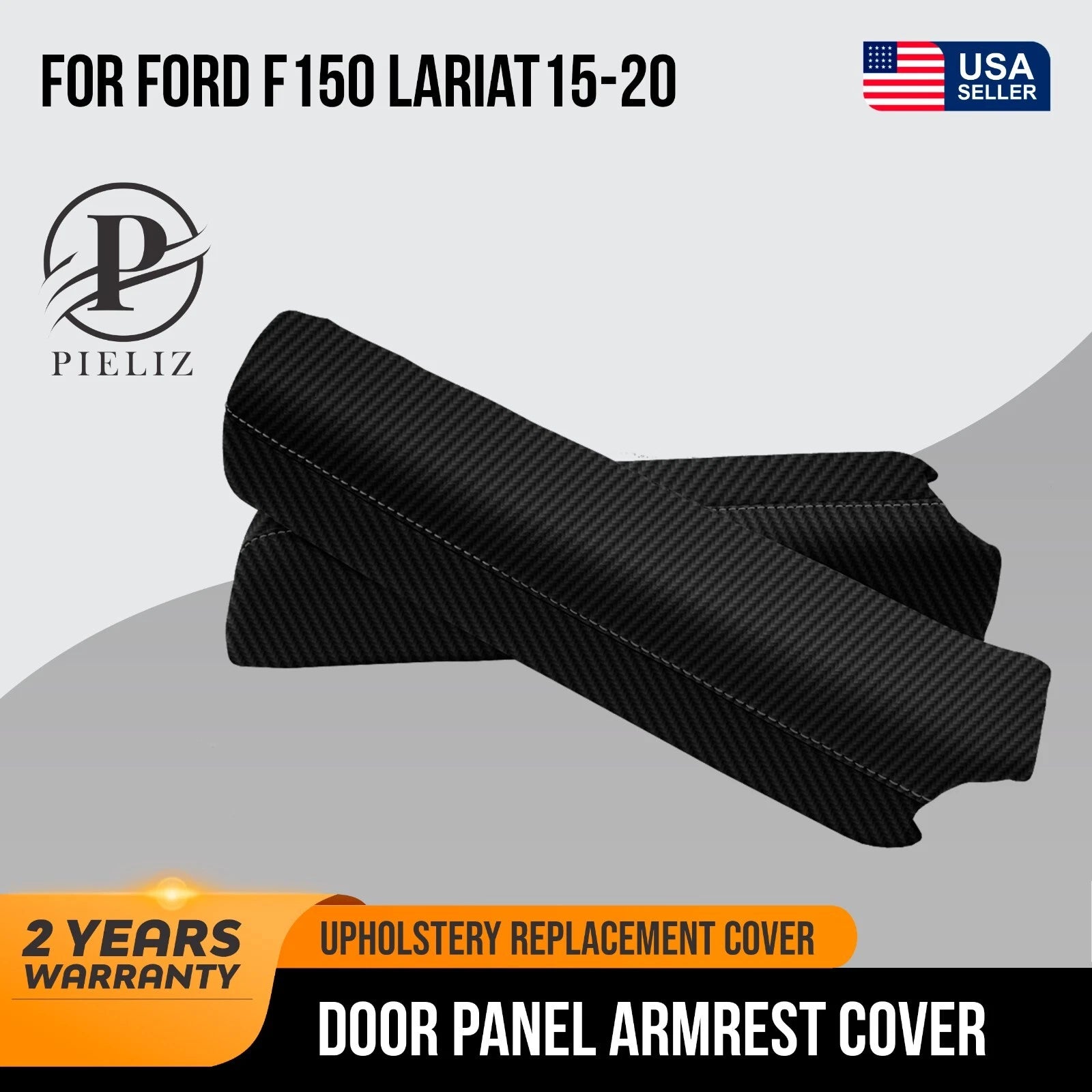 Door Panel Armrest PVC Carbon for Ford F150 Lariat (2015–2020) Black
