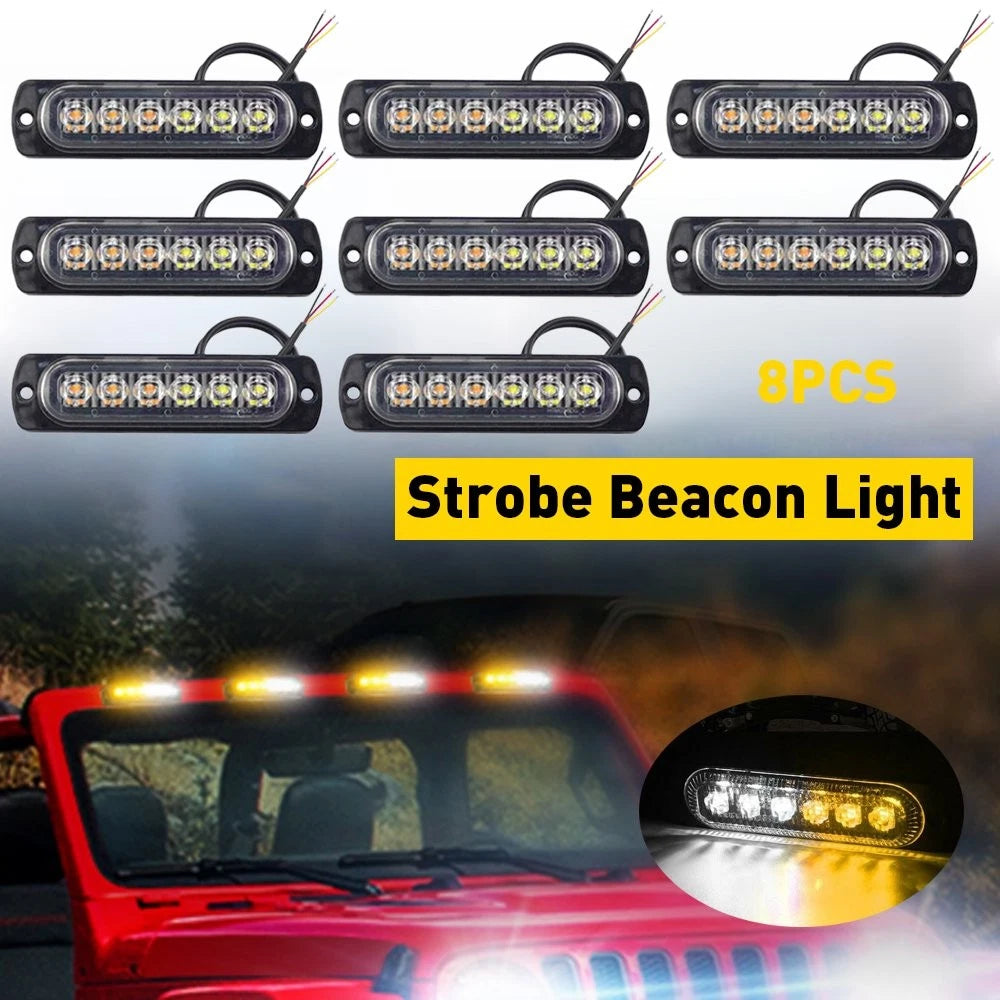 6X Amber/White 6LED Emergency Beacon Strobe Light for Car Truck