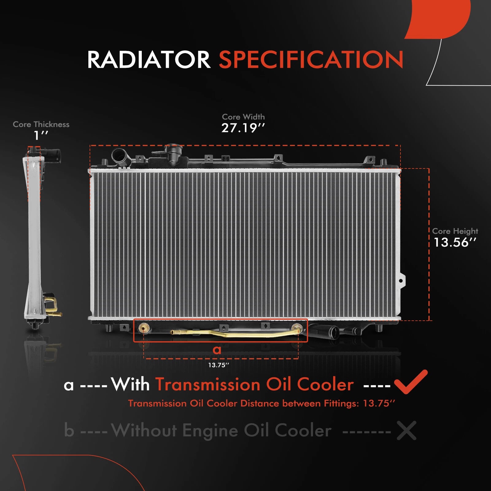 Radiator with Oil Cooler for Kia Sephia, Spectra (1998–2001)