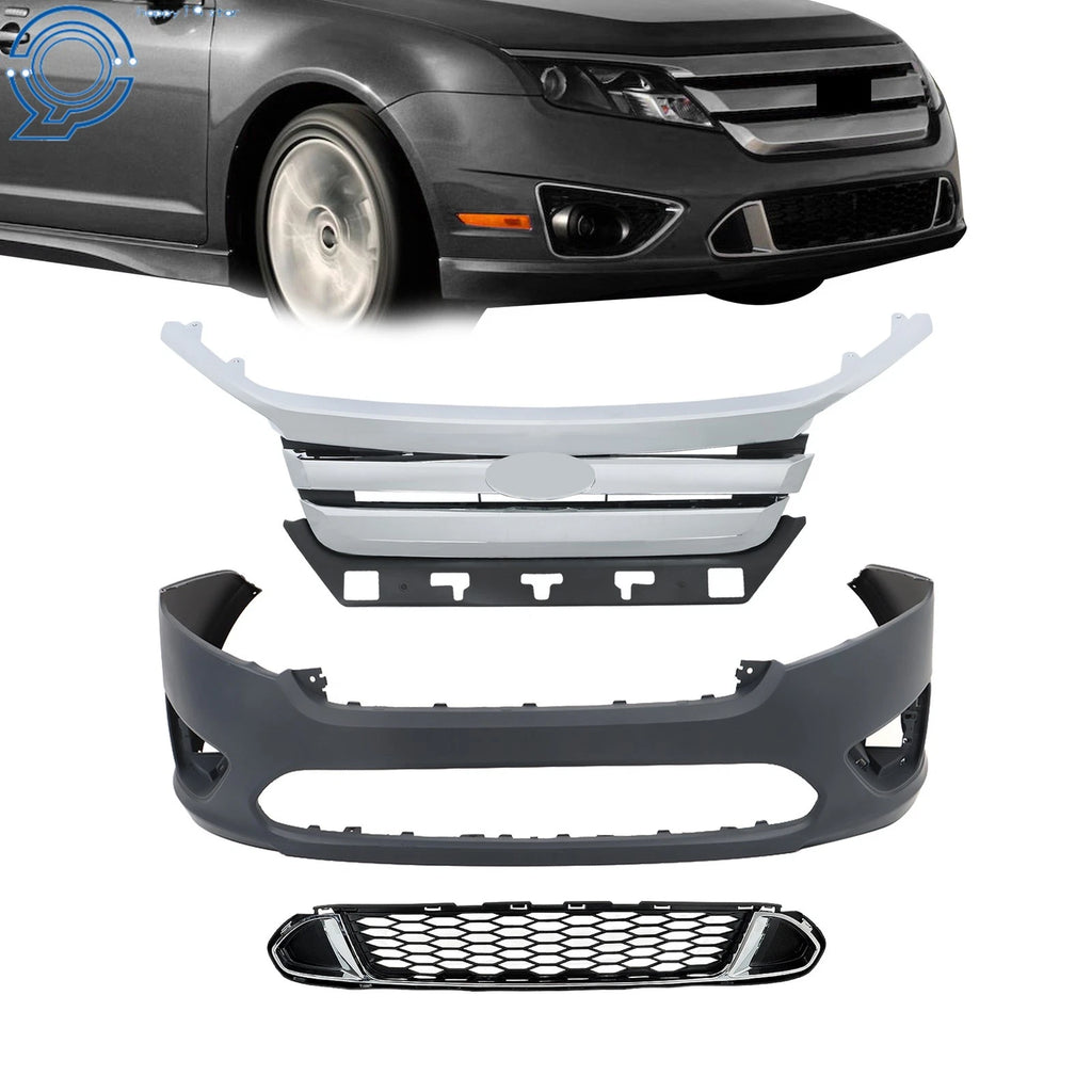 Front Bumper Cover Assembly with Grills & Chrome Trim for Ford Fusion (2010–2012)