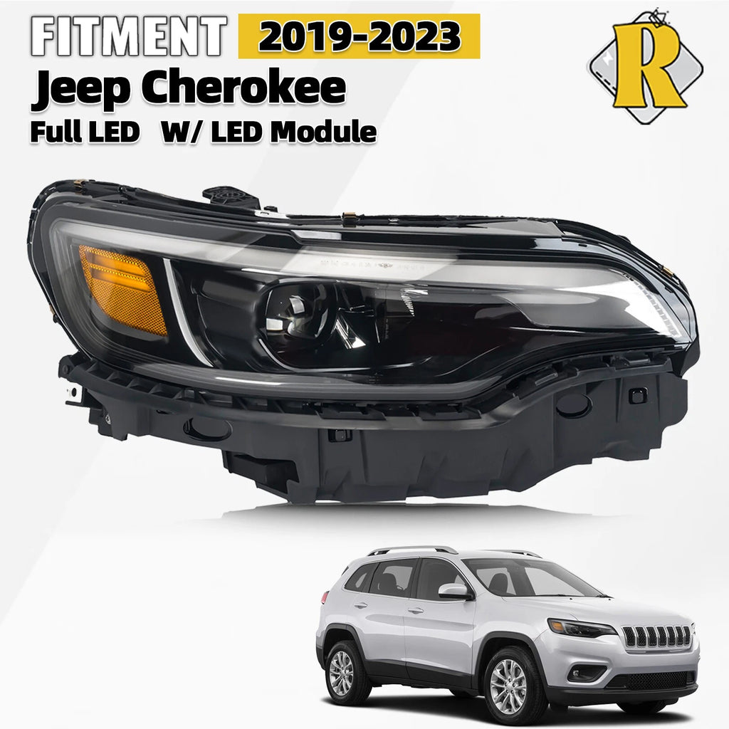 Full LED Headlight for Jeep Cherokee (2019–2023) Passenger Right Side w/ Bulb