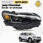 Full LED Headlight for Jeep Cherokee (2019–2023) Passenger Right Side w/ Bulb