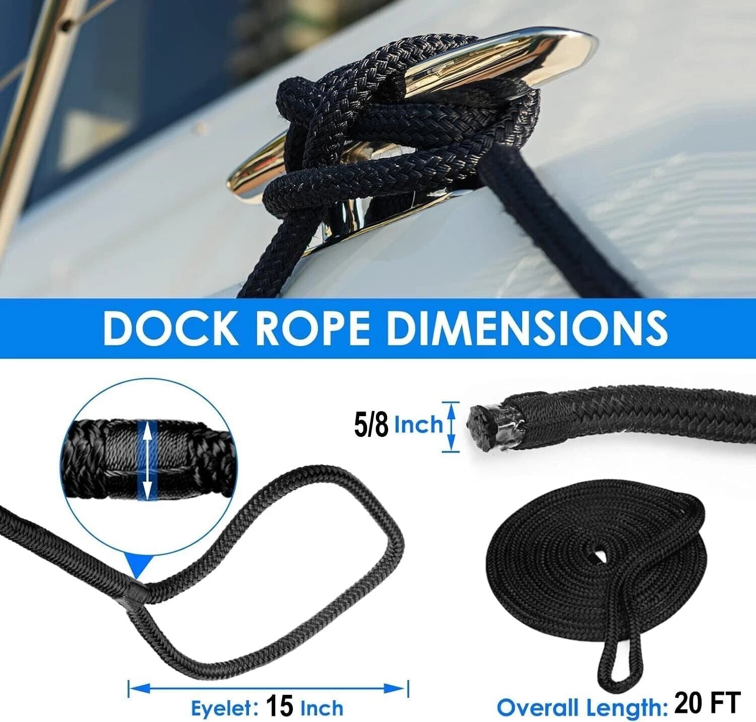 Set of 4 Double Braided Nylon Boat Dock Lines for Marine Use (20FT)
